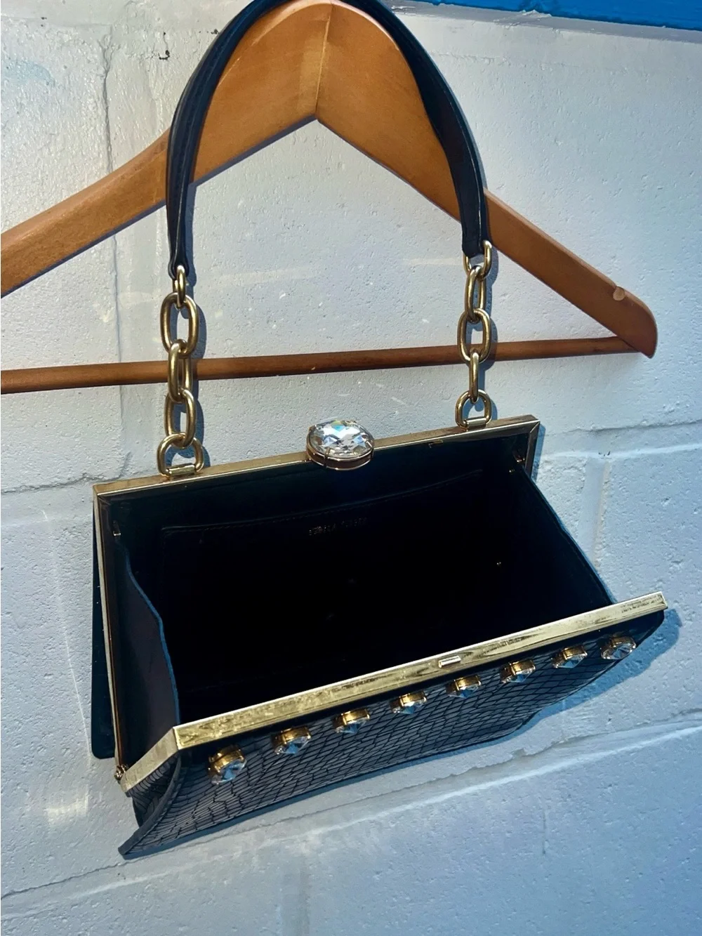 Miu Miu Calfskin Crocodile embossed Crystal-Embellished Bag (Clasp needs repair)